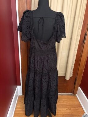 Maeve Black Eyelet Tiered Maxi Dress with Puff Sleeves